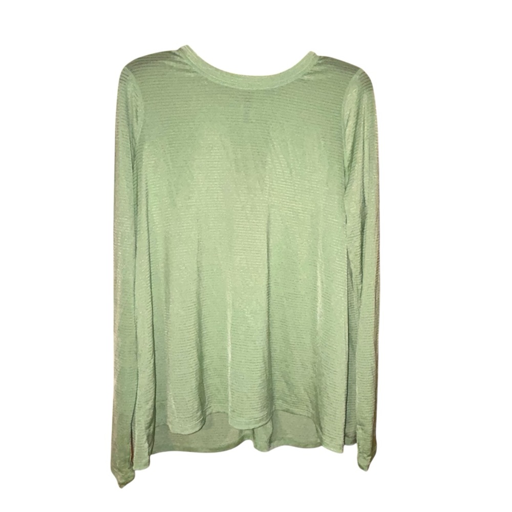 Mono B Womens Active Athleisure Top Long‎ Sleeve Sheer Cutout Back Green Medium